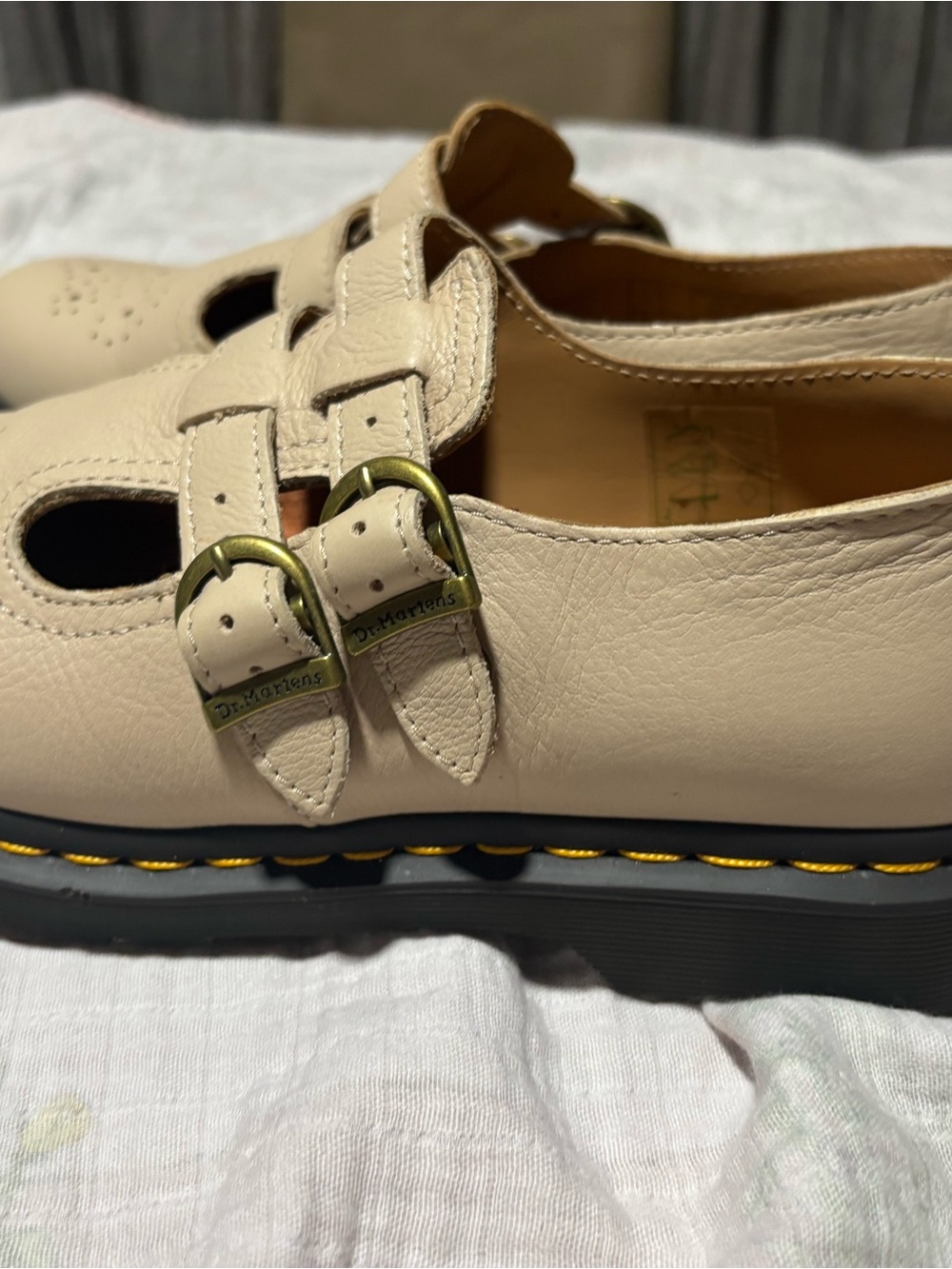 Dr. Martens Mary Jane  Cream T-Bar Double Buckle Shoes - Picture 4 of 11